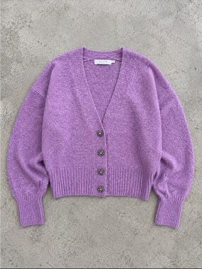 ASTR The Label Belmont Drop-Shoulder Textured Knit Cardigan Woman Medium Purple